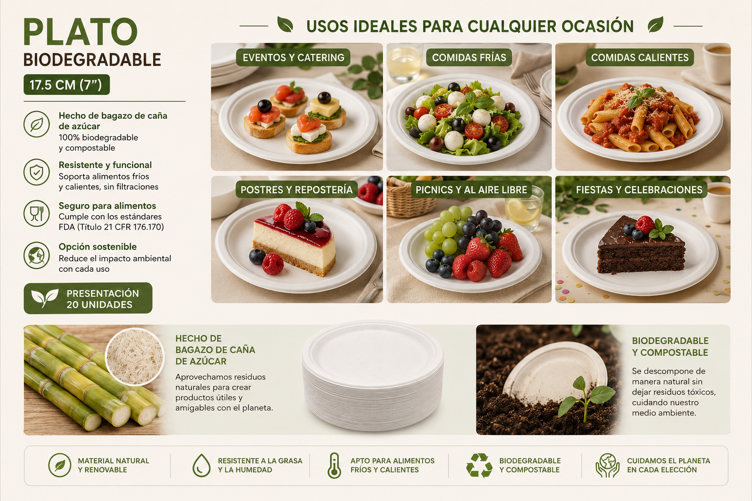 Plato Biodegradable 17.5 Cm (20 Unidades) 2