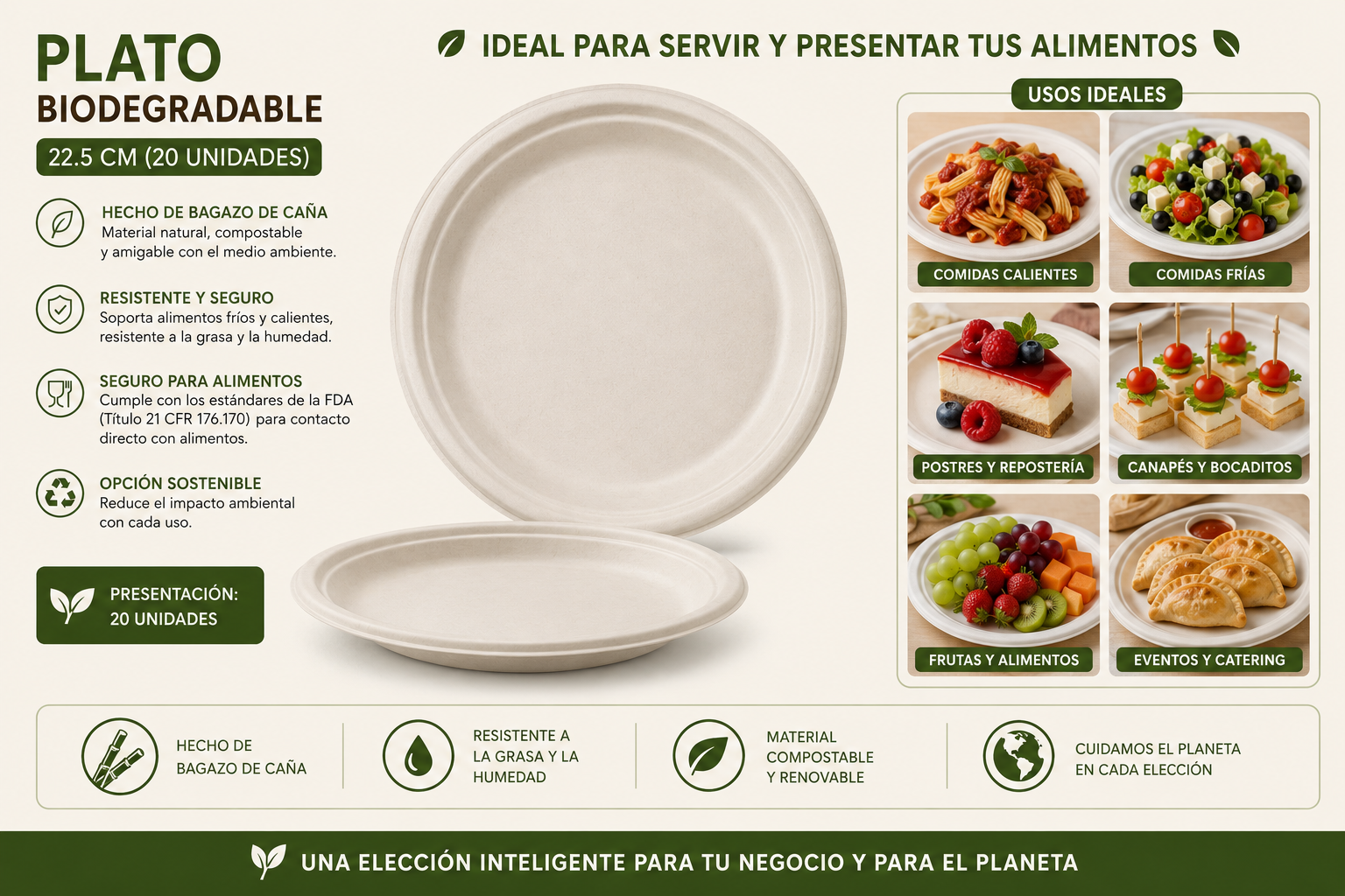 Plato Biodegradable 22.5 Cm (20 Unidades) 2
