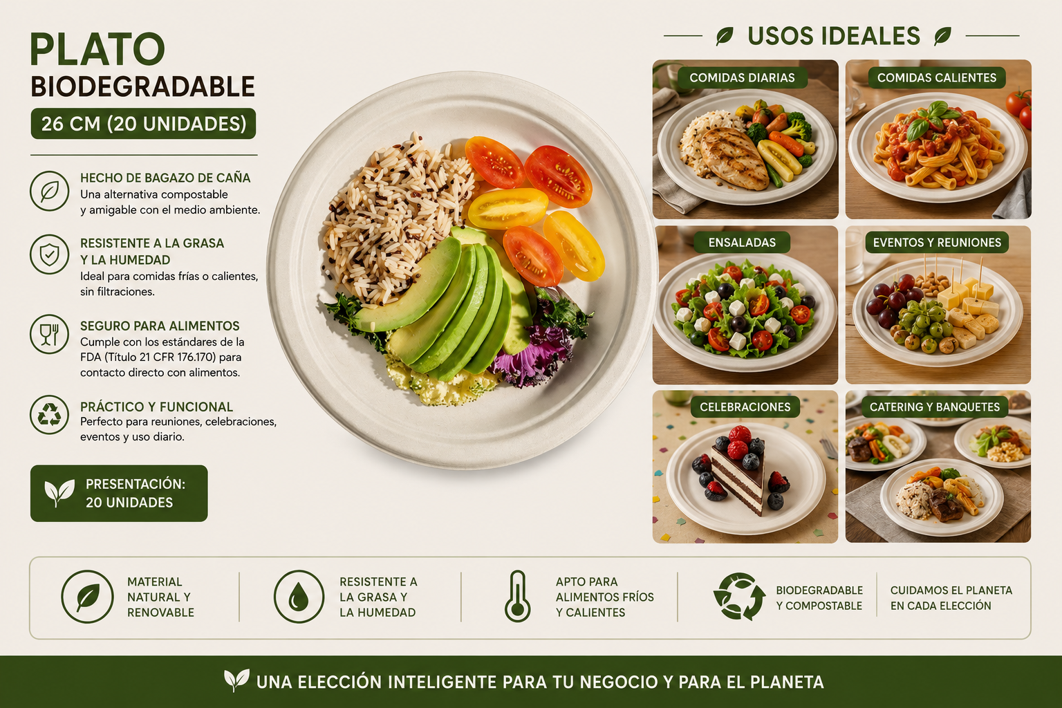Plato Biodegradable 26 Cm (20 Unidades) 2