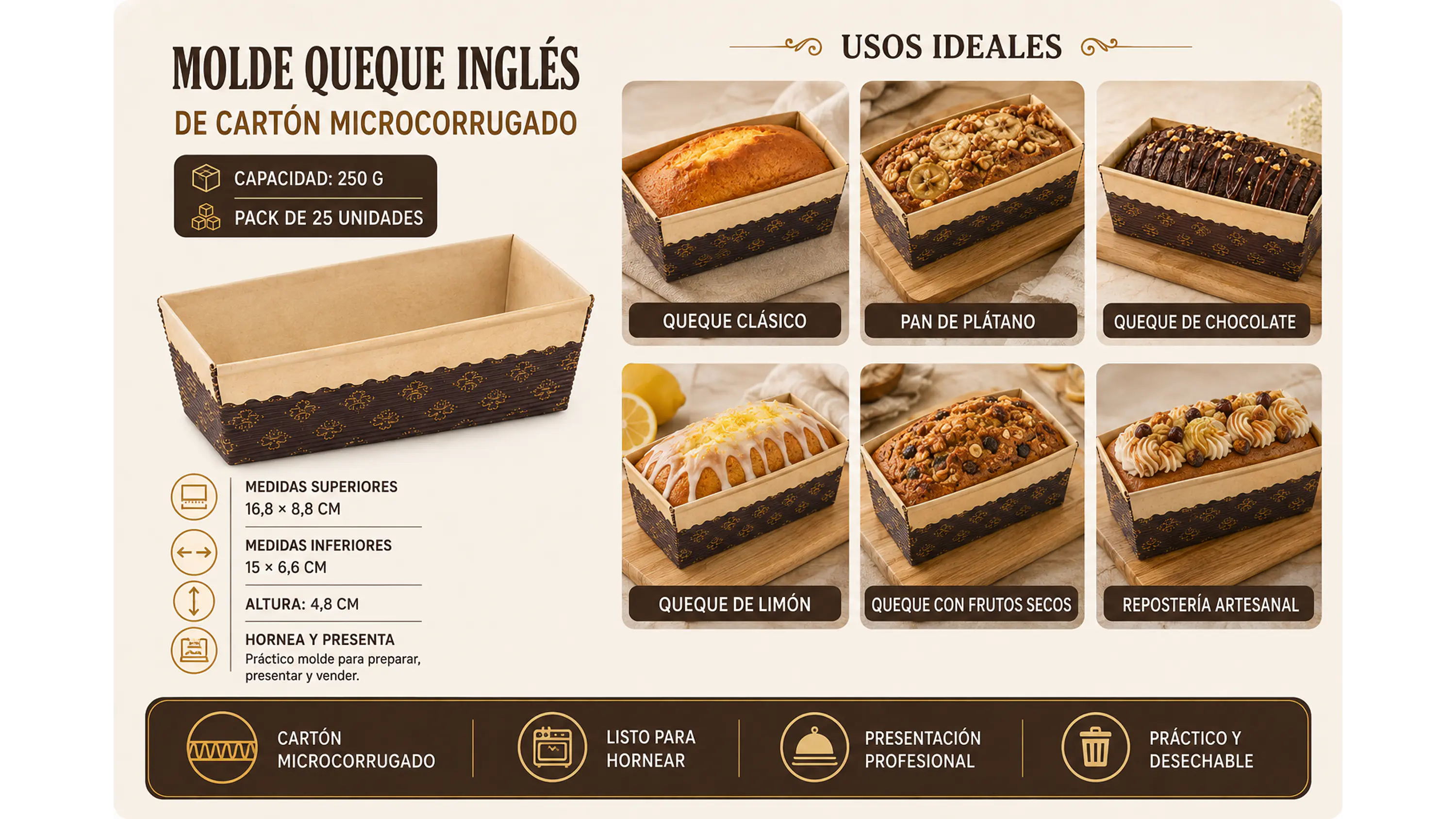 Molde Queque Inglés 250 Gramos (25 Unidades) 1