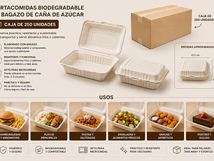 Envase Biodegradable / Porta Colación / Comidas (Caja 250 Unidades)
