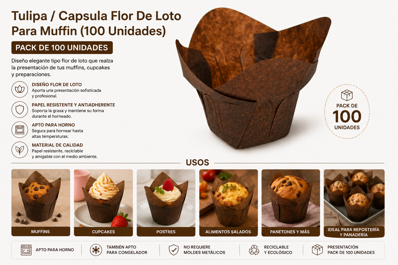 Tulipa / Capsula Flor De Loto Para Muffin (100 Unidades) 2