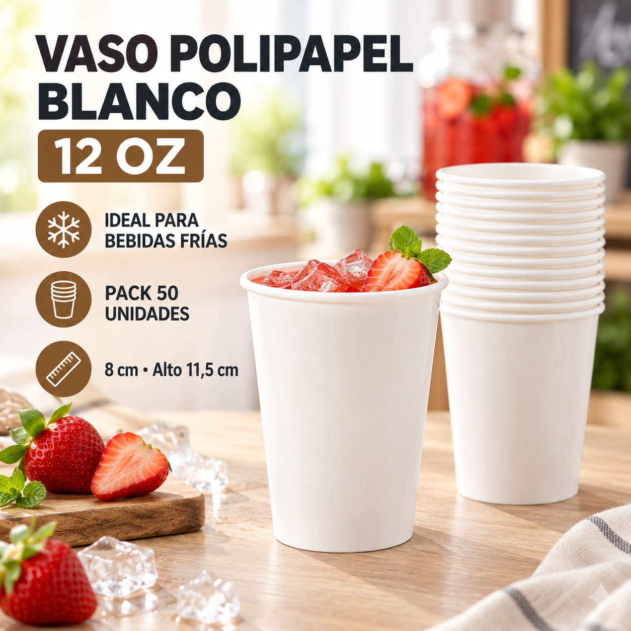 Vaso polipapel 12 Oz Blanco (50 Unidades) 1