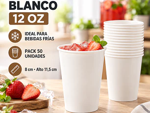 Vaso polipapel 12 Oz Blanco (50 Unidades)