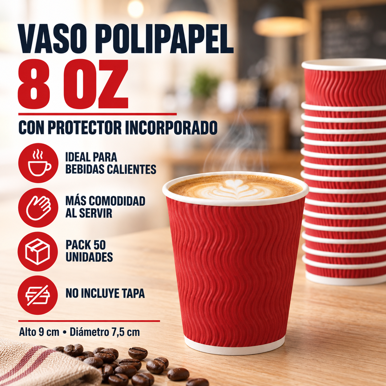 Vaso Polipapel 8 Oz Con Protector O Cubrevaso (50 Unidades) 2