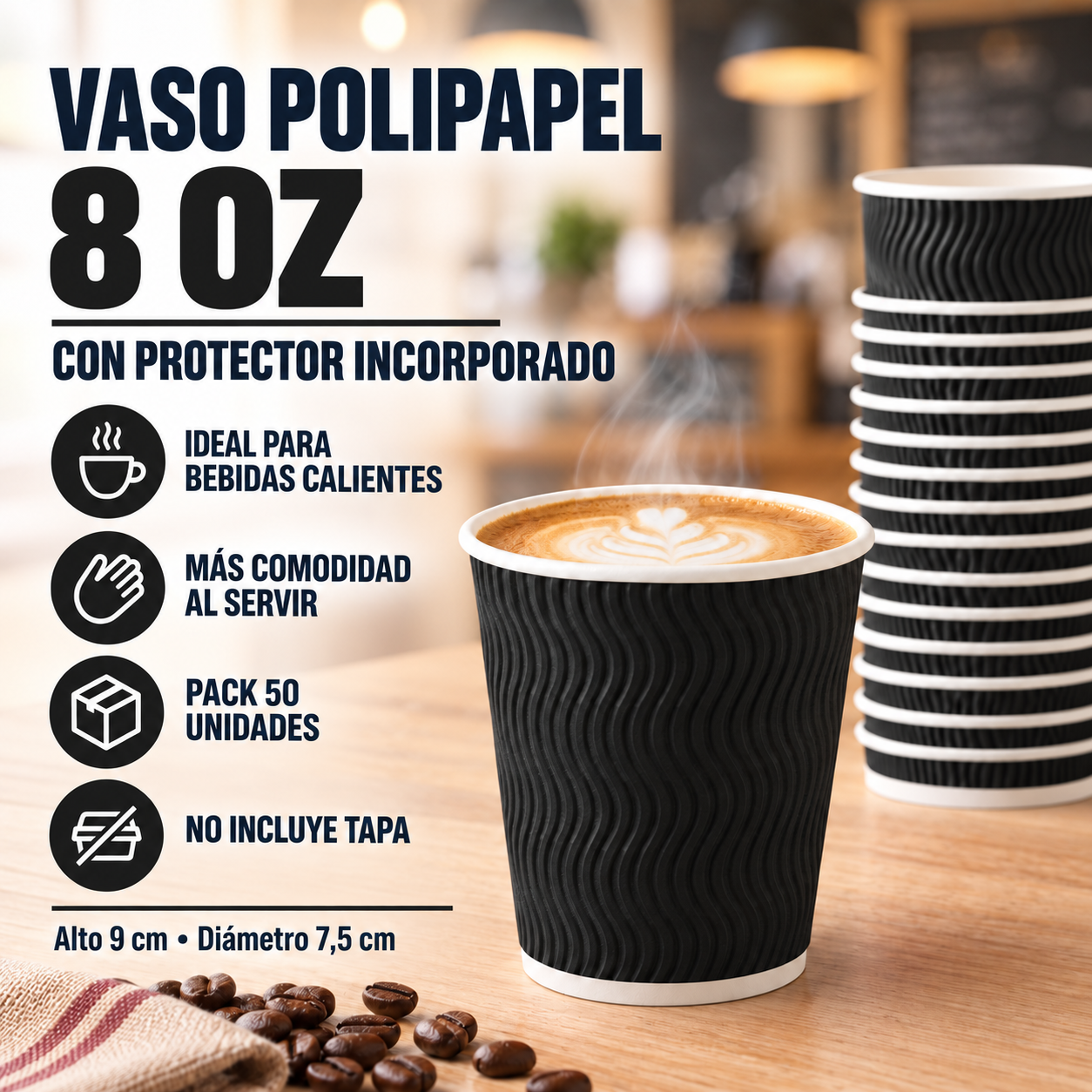 Vaso Polipapel 8 Oz Con Protector O Cubrevaso (50 Unidades) 1