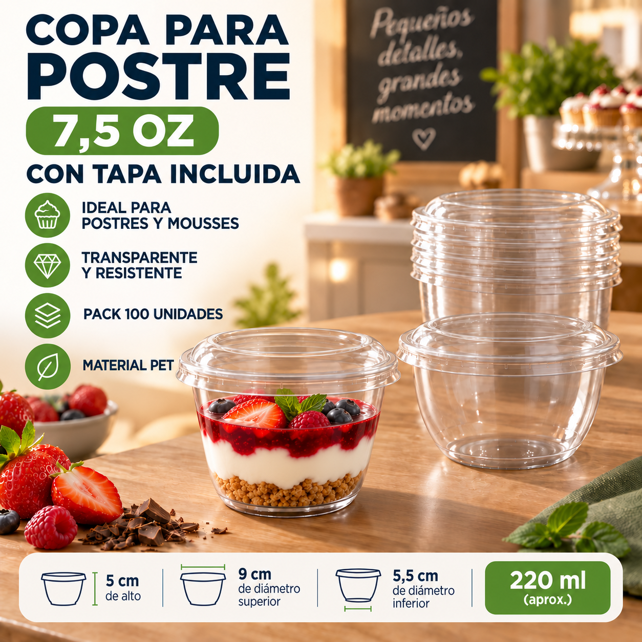 Copa Para Postre Con Tapa 7.5 Oz (100 Unidades) 2