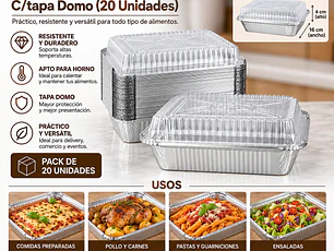 Bandeja / Envase De Aluminio C-20l C/tapa Domo (20 Unidades)
