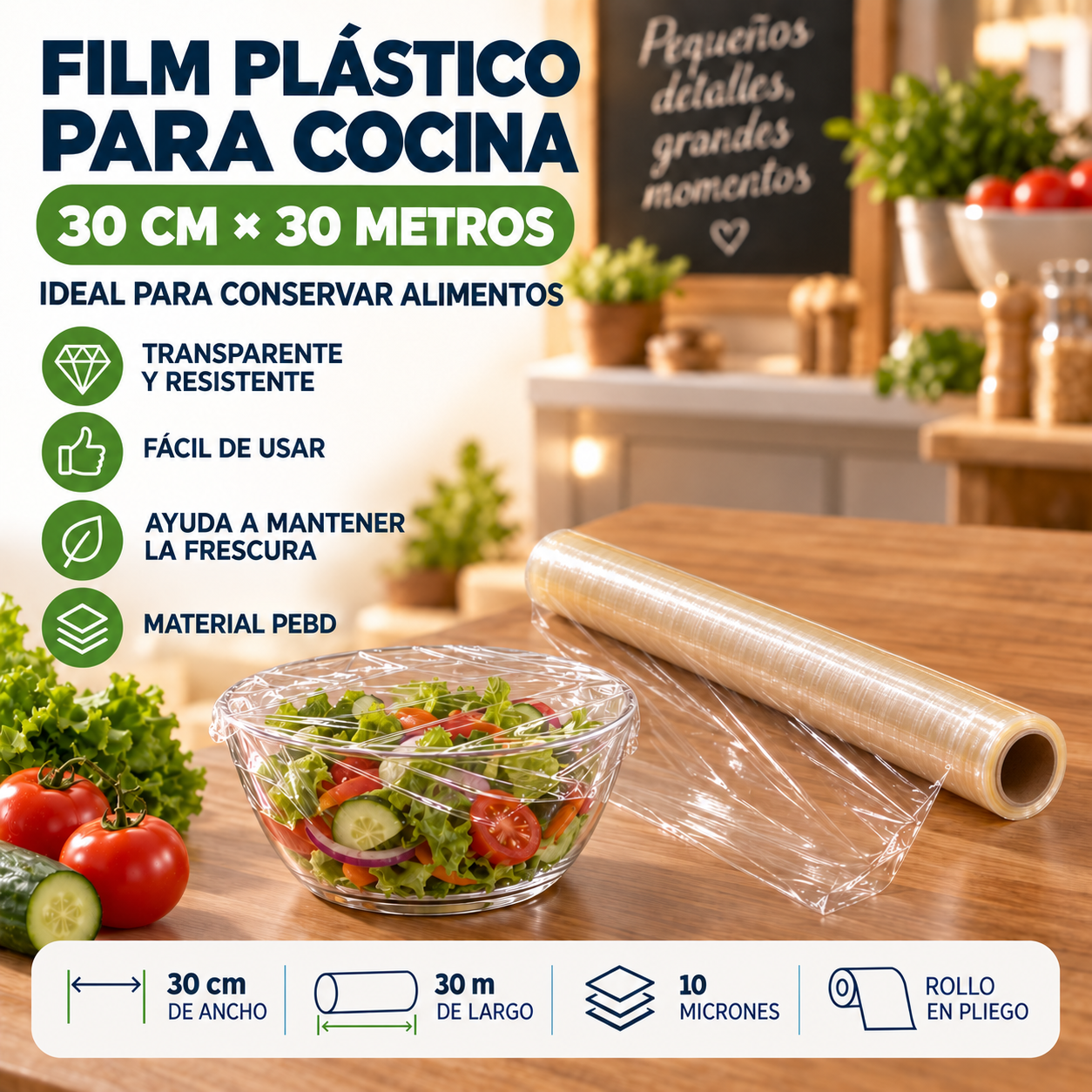 Film Plástico Para Cocina / Papel Alusa 30cm X 30 Metros 1