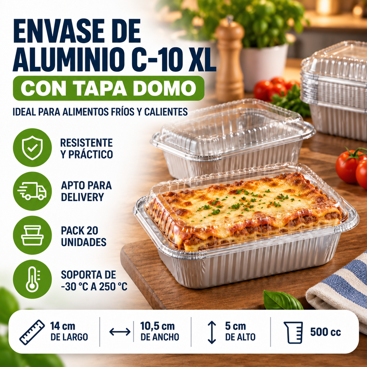 Envase De Aluminio C-10 XL C/tapa Domo (20 Unidades) 1
