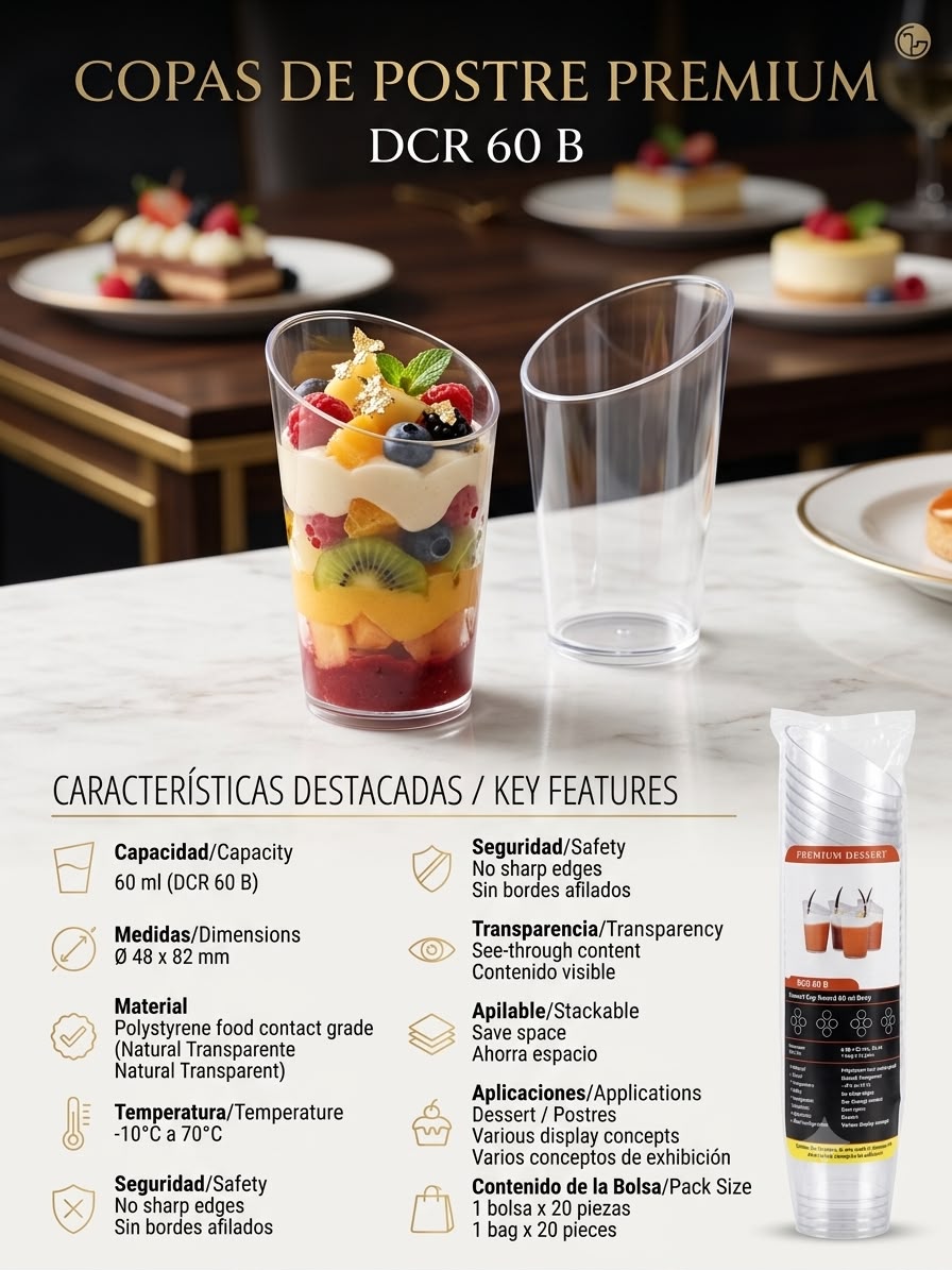 Copa acrílico Para Postre 60 Ml (20 Unidades) 2