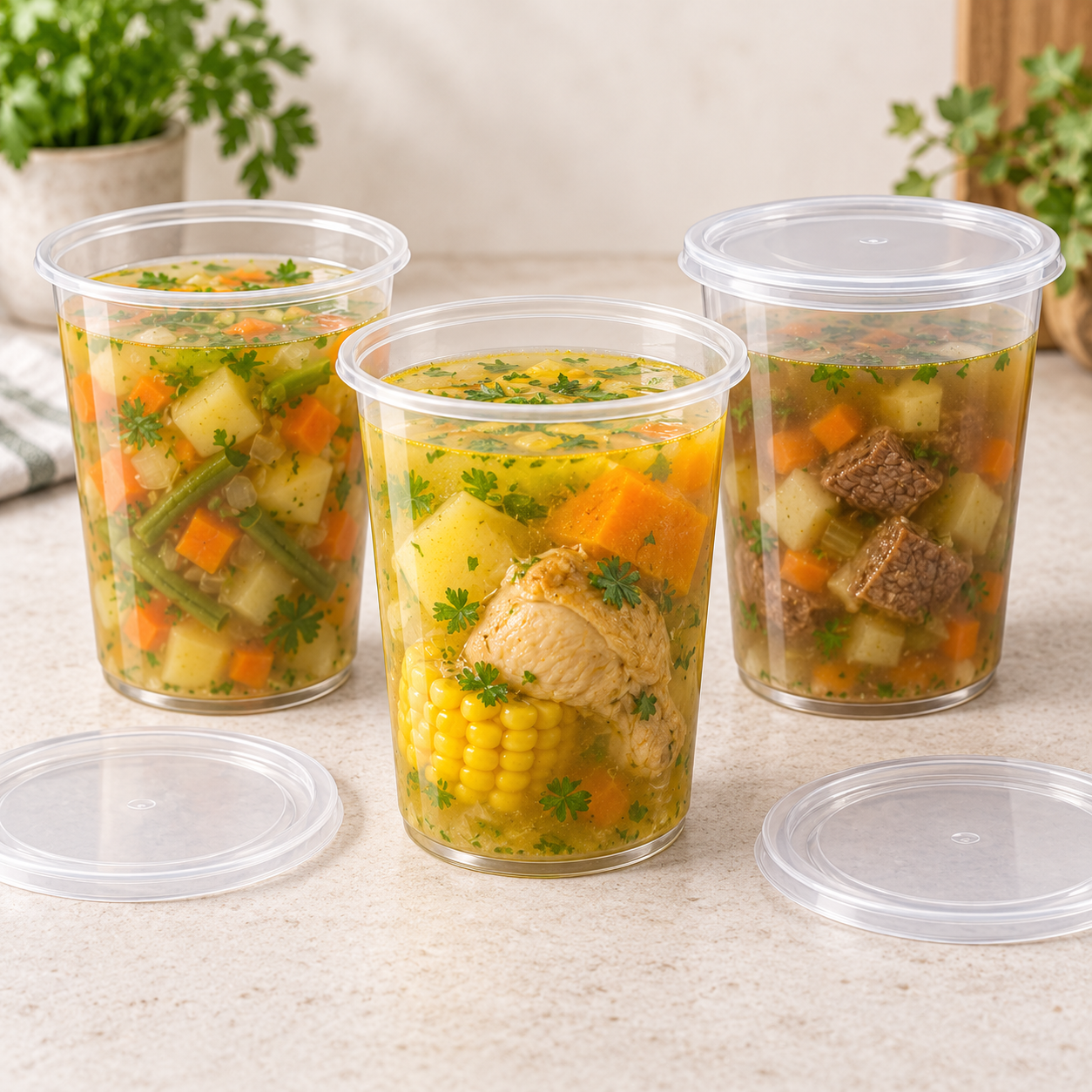 Pote Plástico 1 Litro/32 Onzas Con Tapa (50 Unidades) 3