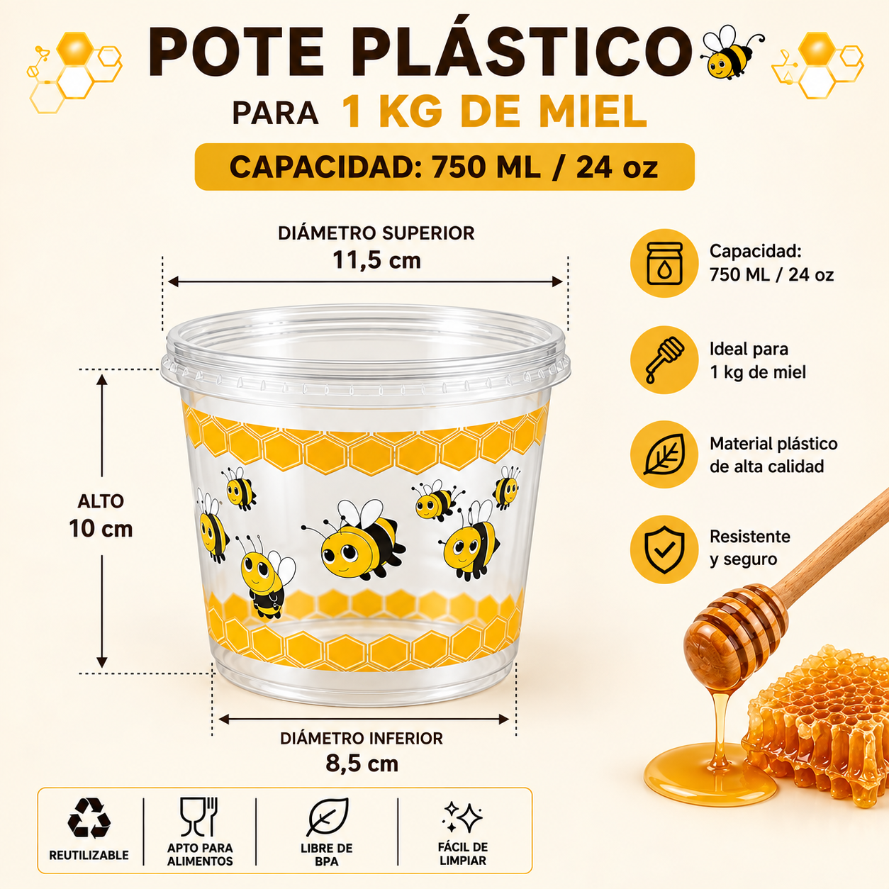 Pote Plástico para 1 KG de Miel (50 Unidades) 3