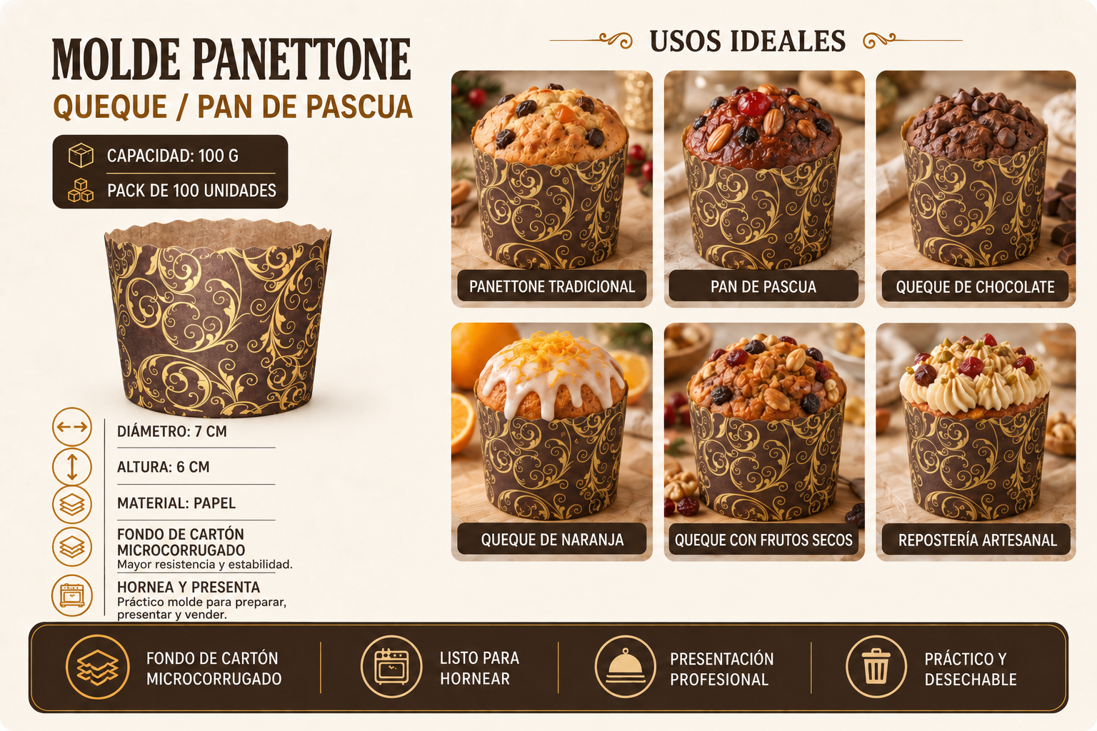 Molde Panettone / Queque / Pan De Pascua 100 Gramos  2