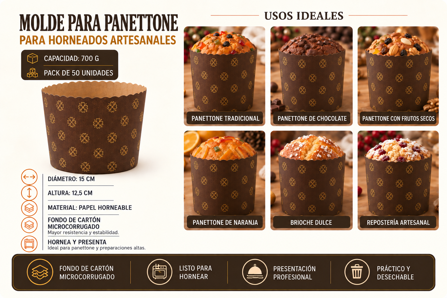 Molde Para Hornear Panettone De 700 Gramos (50 Unidades) 2