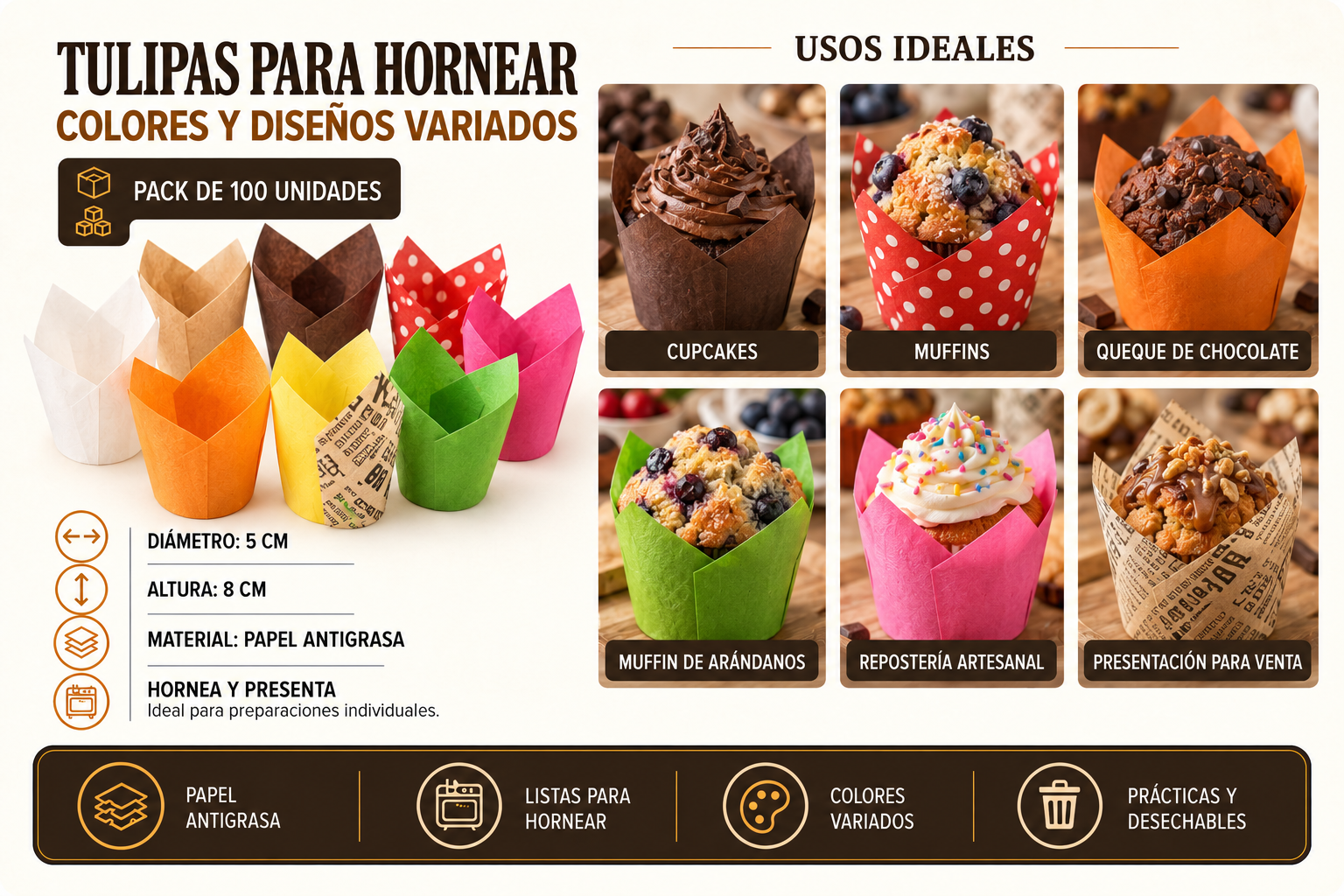 Tulipas Para Hornear (100 Unidades) 2