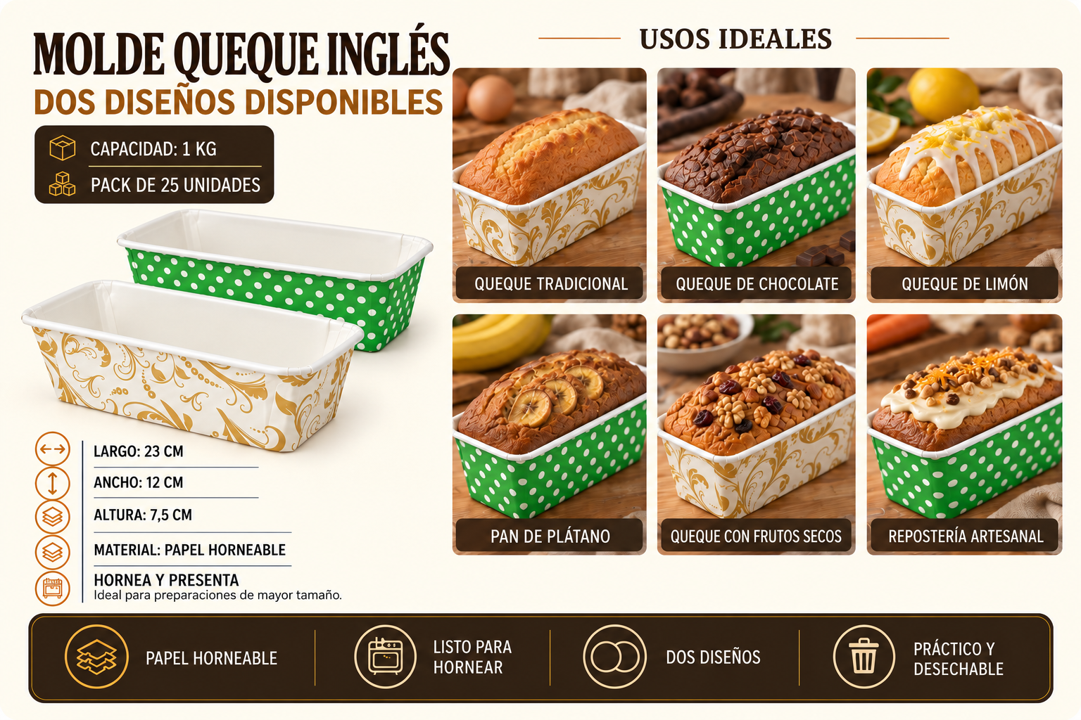 Molde Queque Inglés 1 kg - 1000 Gramos (25 Unidades) 1