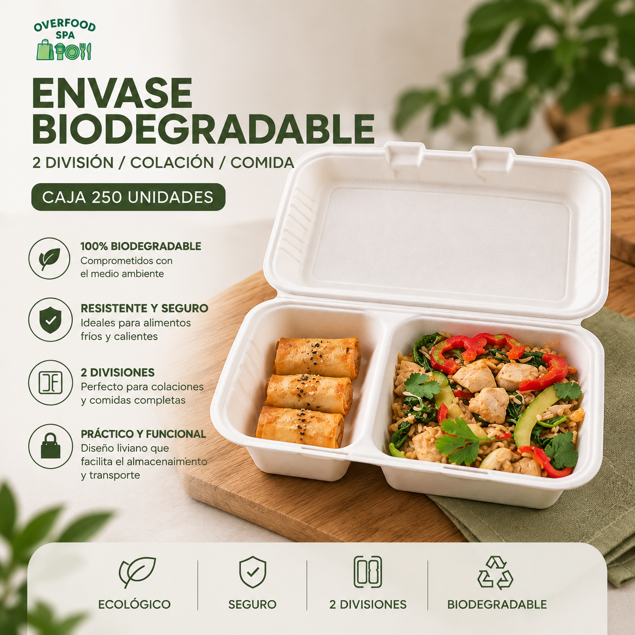 Envase Biodegradable con División (caja 250 Unidades) 1