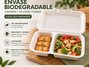 Envase Biodegradable con División (caja 250 Unidades)