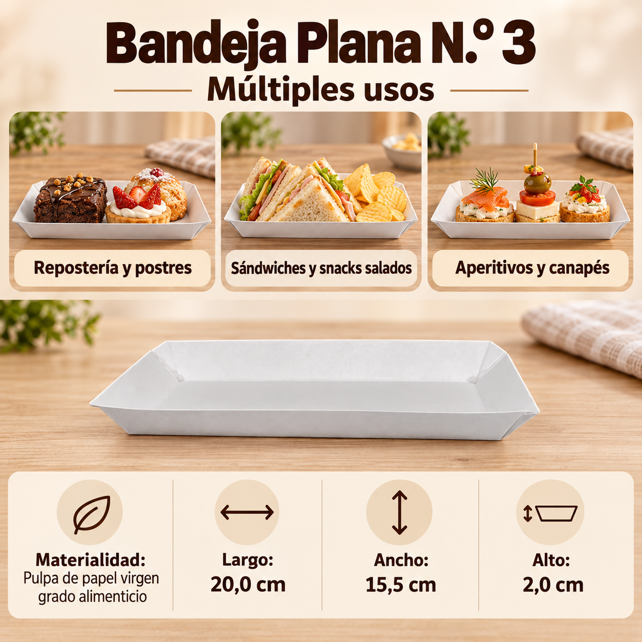 Bandeja Plana Naturals #3 (50 Unidades) 2