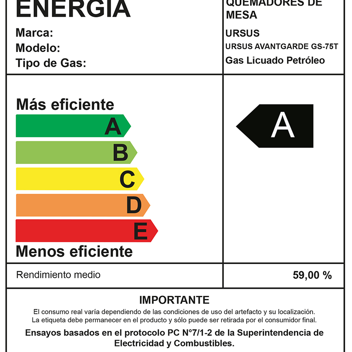 Encimera Ursus Avantgarde GS-75T / Gas Licuado 4