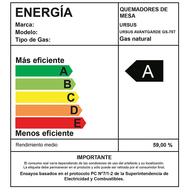 Encimera Ursus Avantgarde GS-75T / Gas Natural