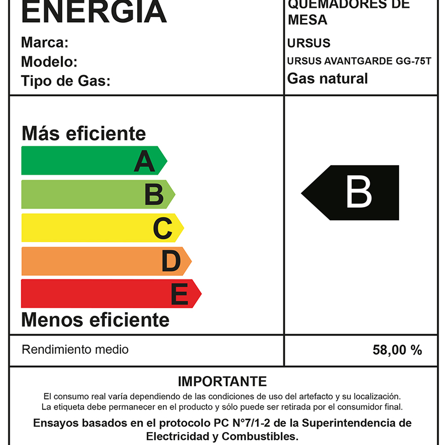 Encimera Ursus Avantgarde GG-75T / Gas Natural 4