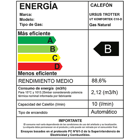 Calefon KOMFORTEK C10-D / Gas Natural