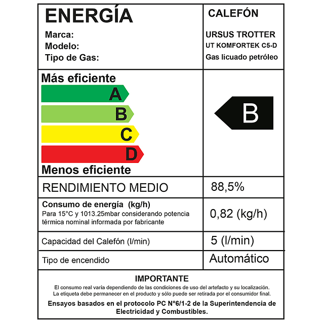 Calefon KOMFORTEK C5-D / Gas Licuado