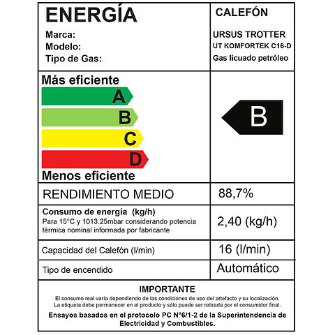 Calefon KOMFORTEK C16-D / Gas Licuado