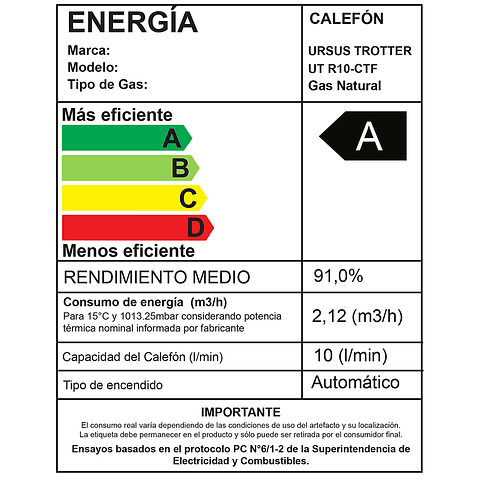 Calefon UT R10-CTF / Gas Natural