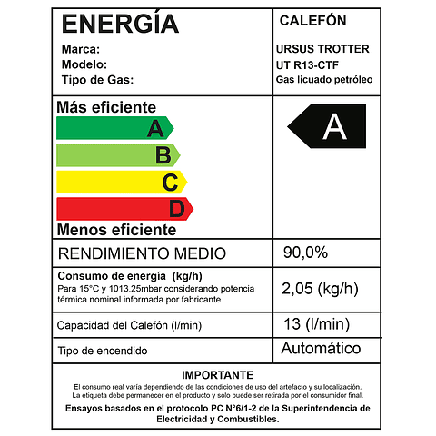 Calefon UT R13-CTF / Gas Licuado