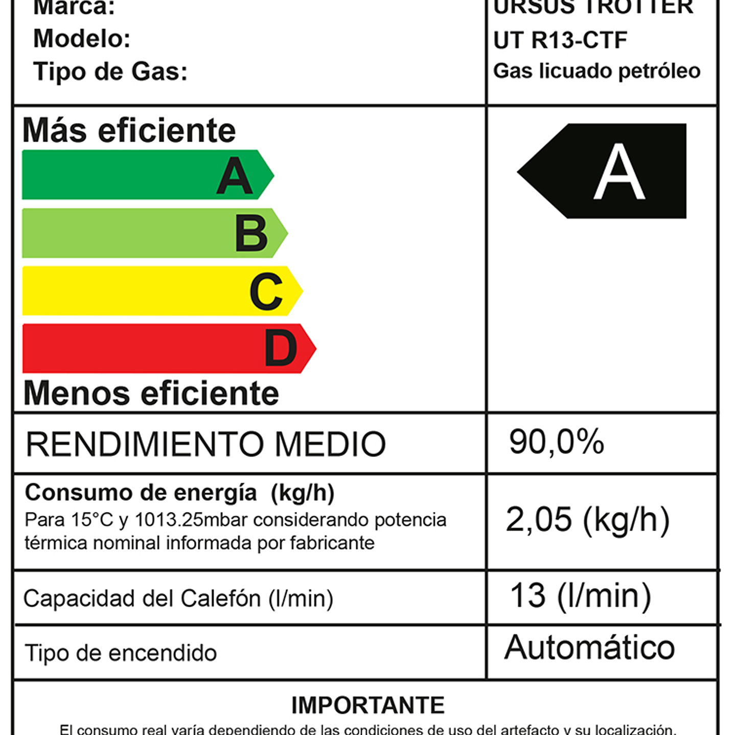 Calefon UT R13-CTF / Gas Licuado 2