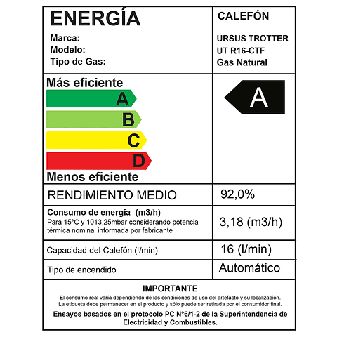Calefon UT R16-CTF / Gas Natural