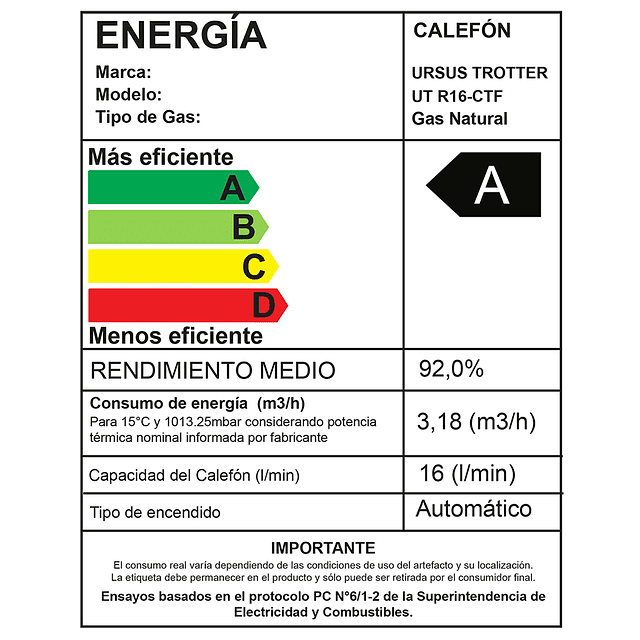 Calefon UT R16-CTF / Gas Natural