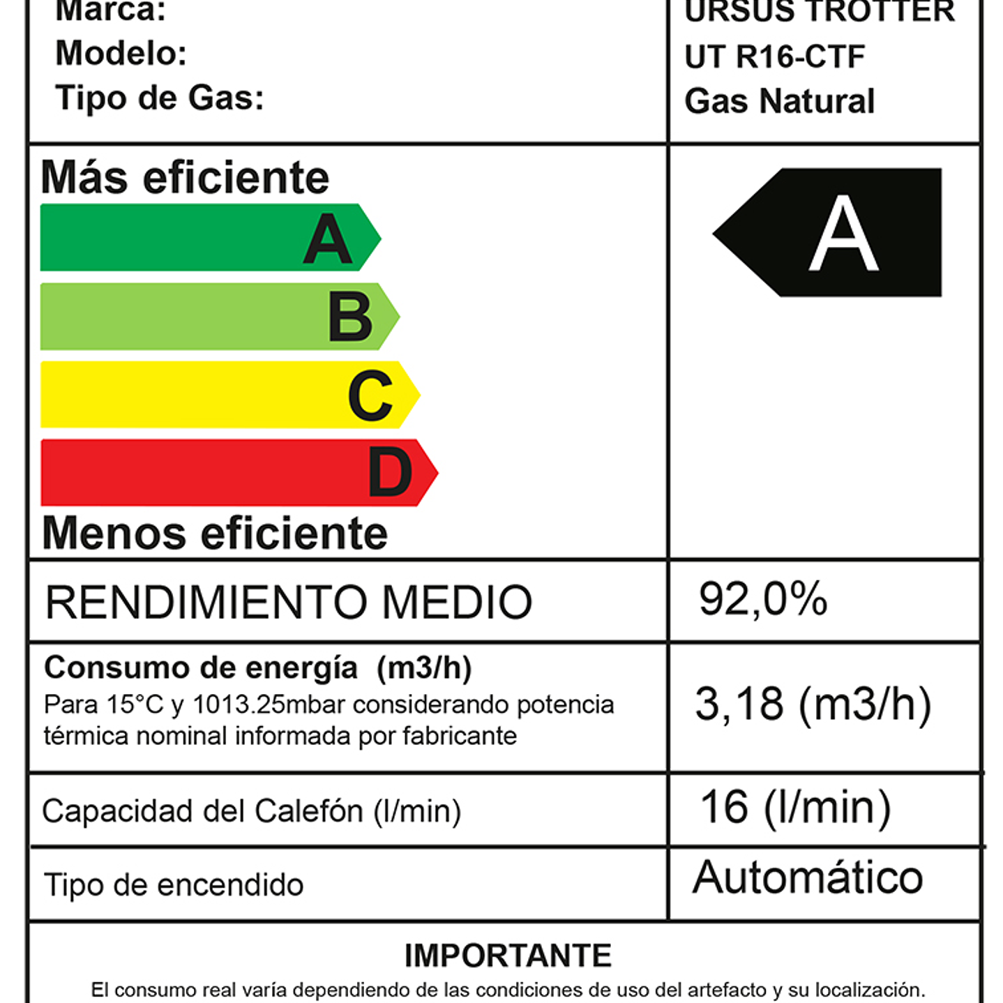 Calefon UT R16-CTF / Gas Natural 2