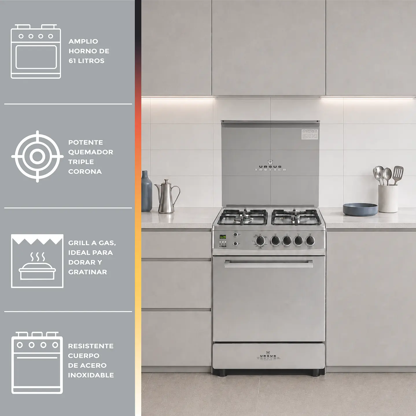 Cocina a Gas Natural 4 Quemadores EURO60 PRO 2