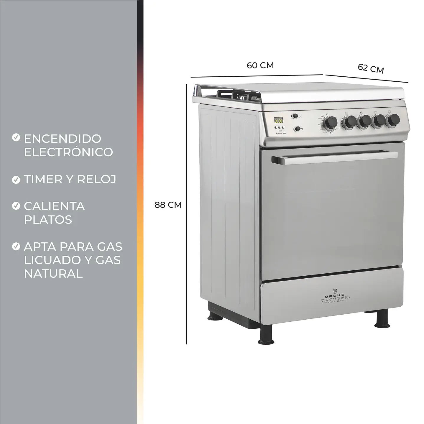 Cocina a Gas Natural 4 Quemadores EURO60 PRO 4