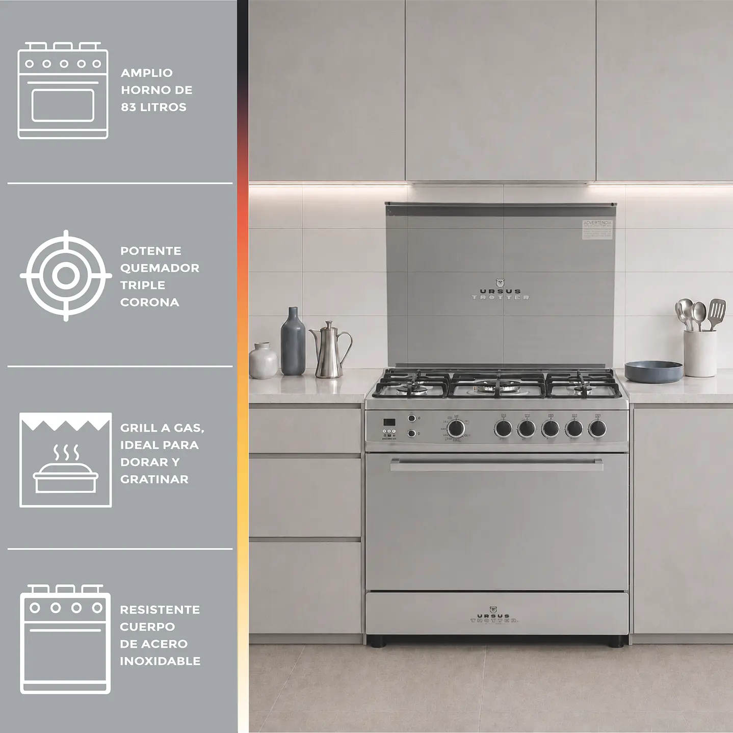 Cocina a Gas Licuado 5 Quemadores EURO80 PRO 2