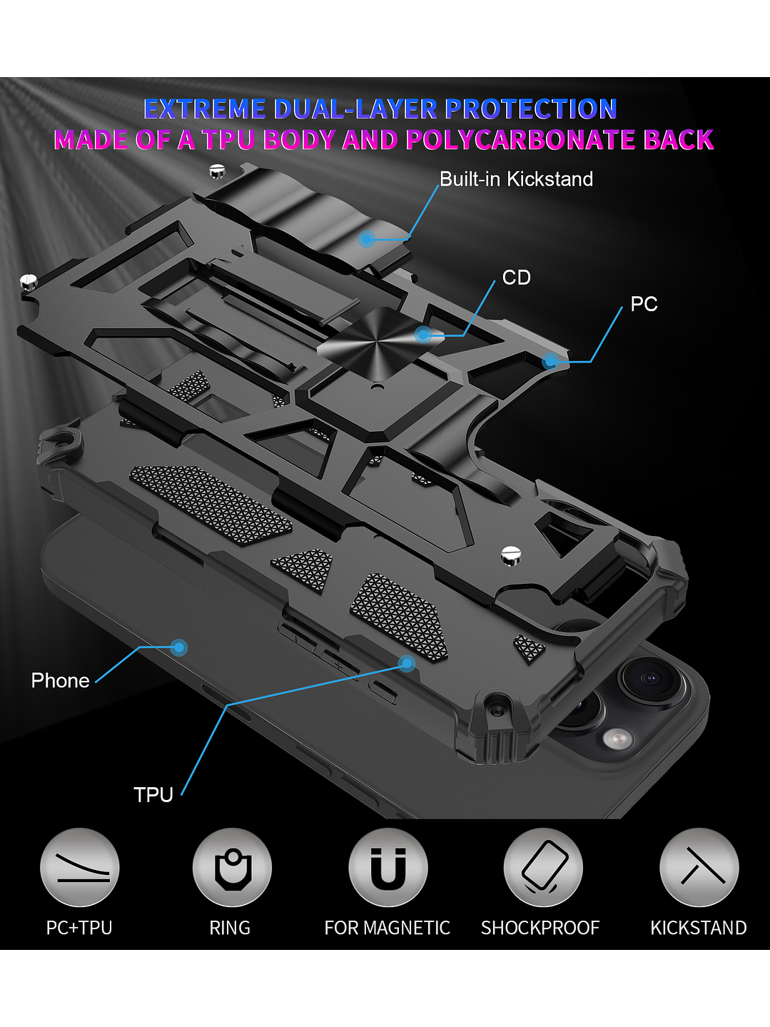 Carcasa Antigolpe Armor Reforzada Para iPhone 16 pro max 8