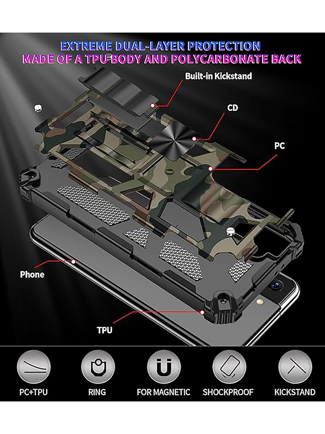 Carcasa Antigolpe Armor Camuflaje Militar Para Samsung Galaxy S25 Ultra 5