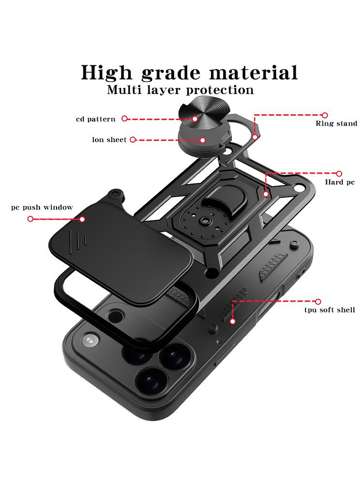 Carcasa Antigolpe Cubre Cámara Anillo Para iPhone 17 Pro 5