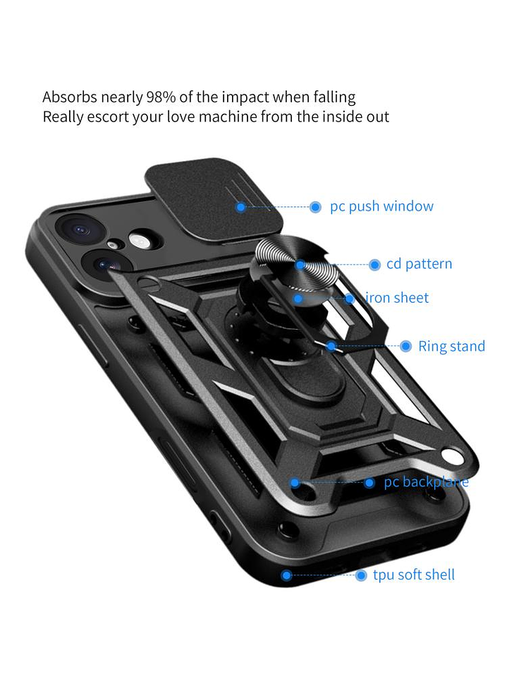 Carcasa Antigolpe Cubre Cámara Anillo Para iPhone 17  8