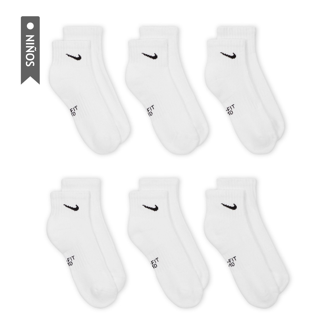 Medias Nike Everydy Cush Ankl 6Pr 108 Niño-Blanco Negro 2