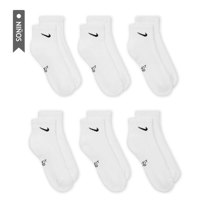 Medias Nike Everydy Cush Ankl 6Pr 108 Niño-Blanco Negro 2