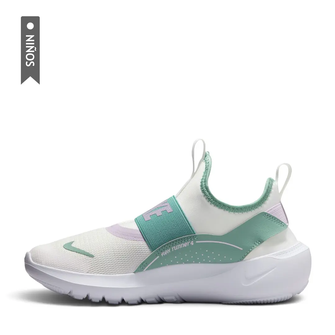 Tenis Nike Flex Runner 4 Gs Niño-Beige/Verde 3
