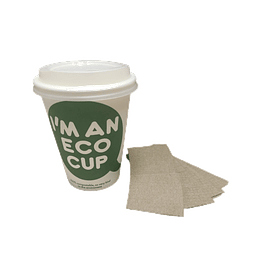 Vaso Café Compostable ECO CUP + Tapa + Manga / 100 unidades