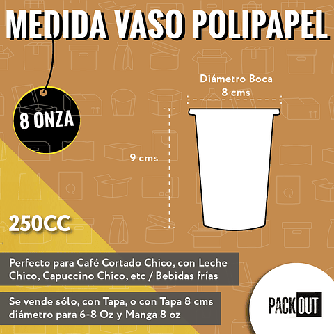 Vaso Café Compostable ECO CUP + Tapa Blanca Compostable 100 Unidades