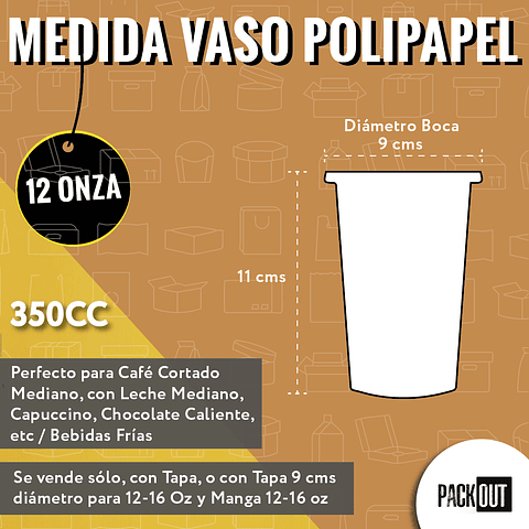 PACK OFERTA x MAYOR !!!  Vaso Café Polipapel Blanco 350cc o 12 oz con Tapa Blanca + Cubre Vaso 300 unidades