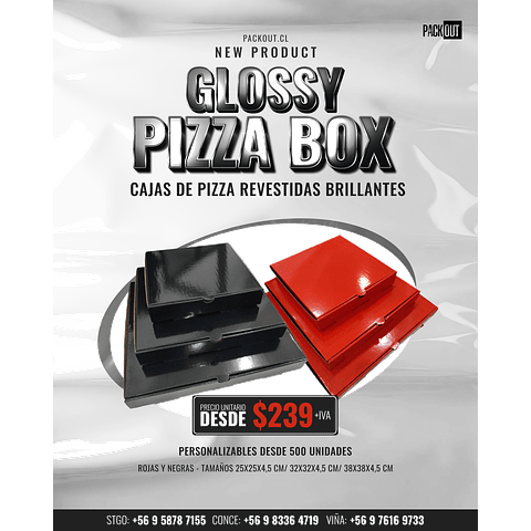 PACK x MAYOR!!! Caja Pizza Revestida GLOSSY Roja 200 Unidades